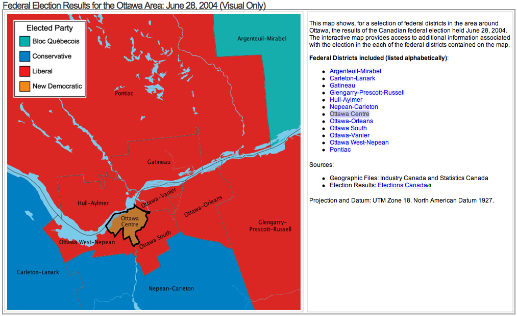 Canadian federal election results, Ottawa area districts, 2004